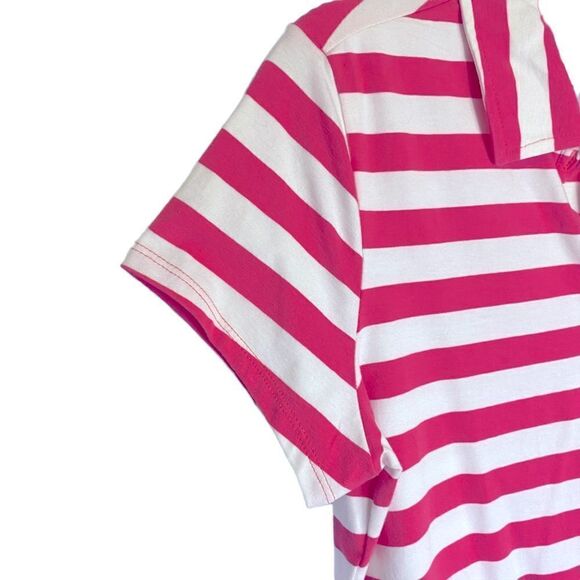 New Bandolino Striped Polo Top, pink and white, short sleeves, size PM - Picture 3 of 6
